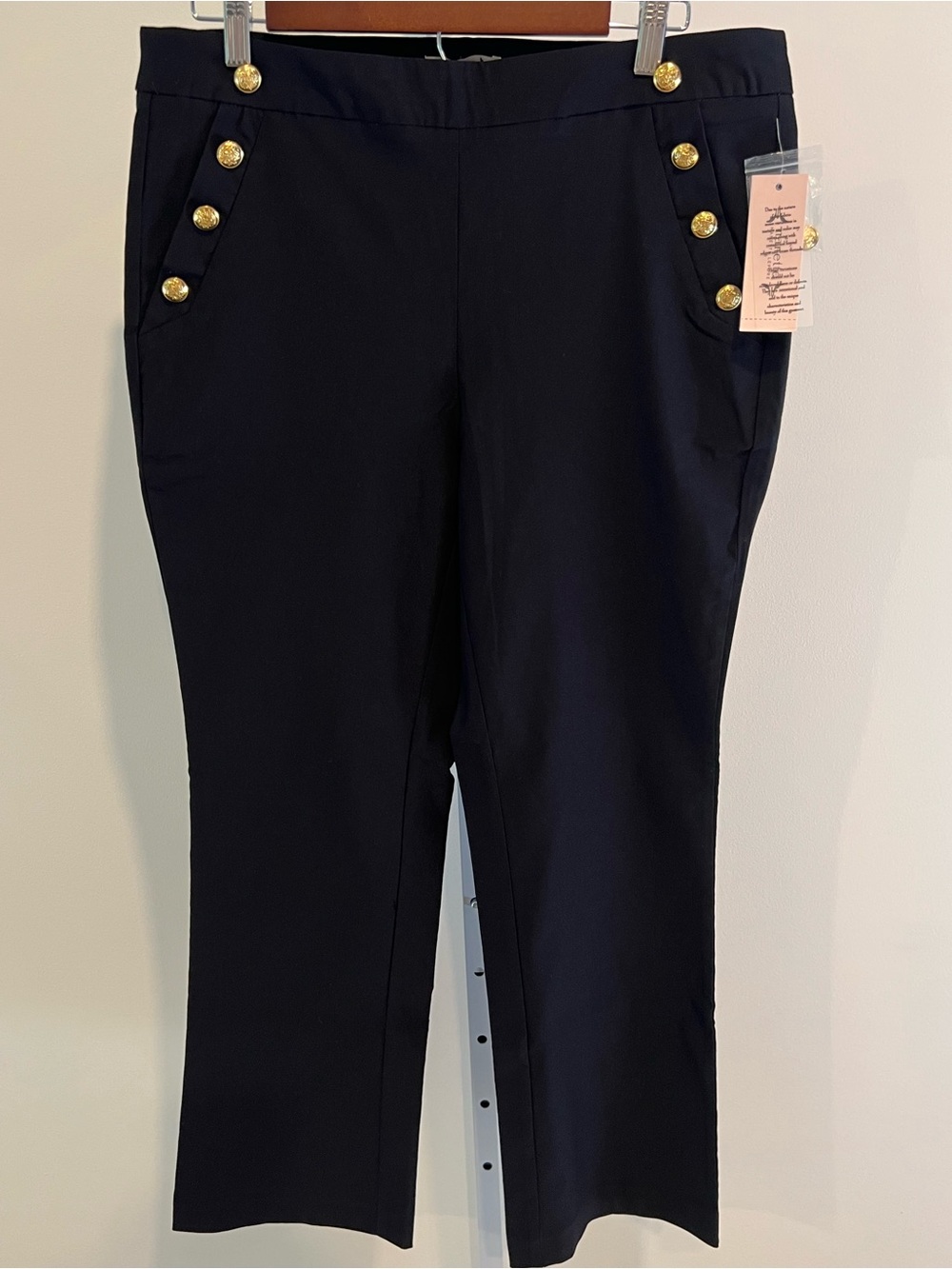 NWT Nanette Lepore Pull On Black Cropped Pants with Gold Buttons Womens Sz Large